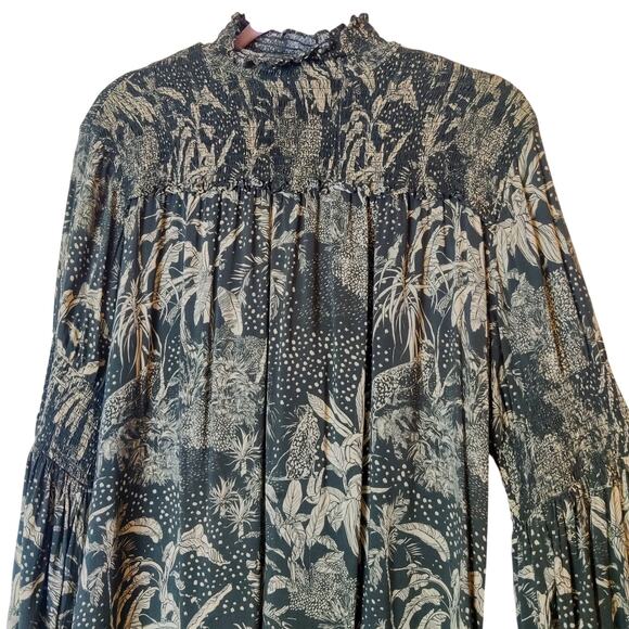 Roma Label Ruffle Mock Neck Long Sleeve Midi Dress Dark Forest Jungle Medium - Picture 3 of 12